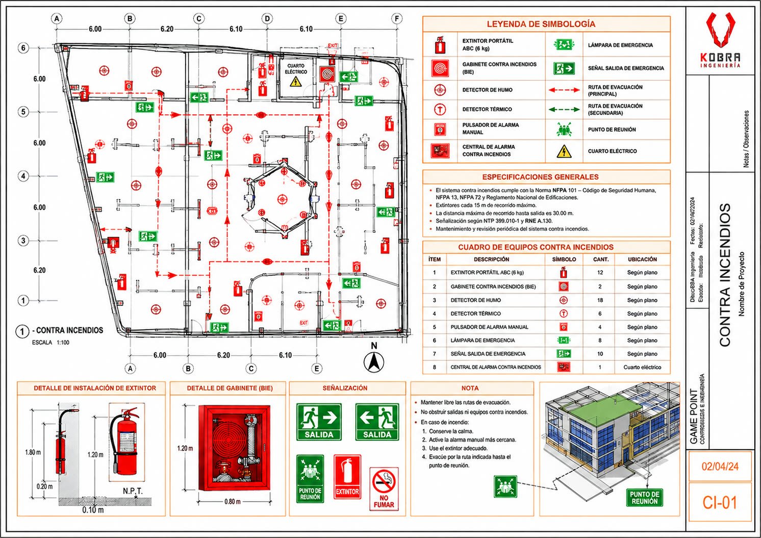 E9 — modelo BIM del sistema contra incendios
